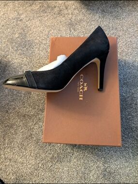Coach Black Suede Pump with Patent Toe